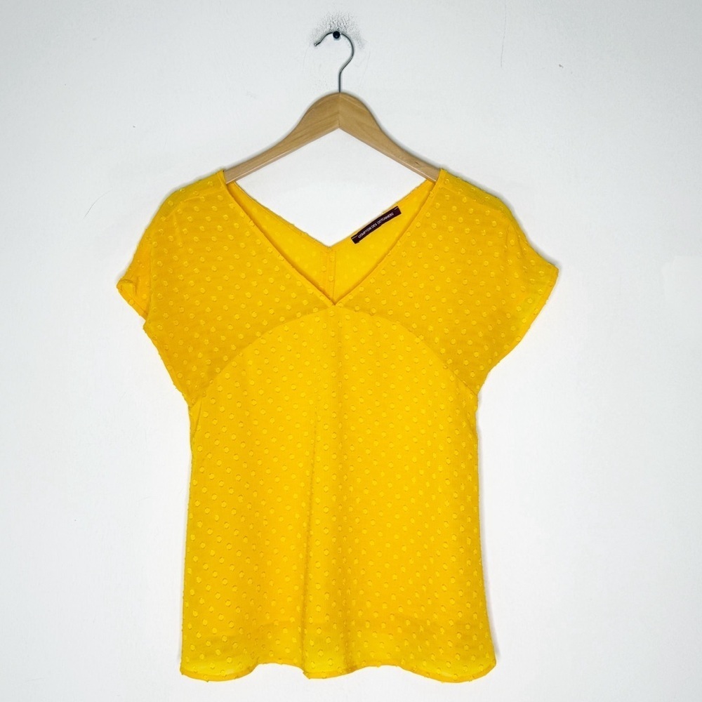 Comptoir des Cotonniers Yellow Swiss Dot Blouse V-Neck Shirt Anthropologie XS